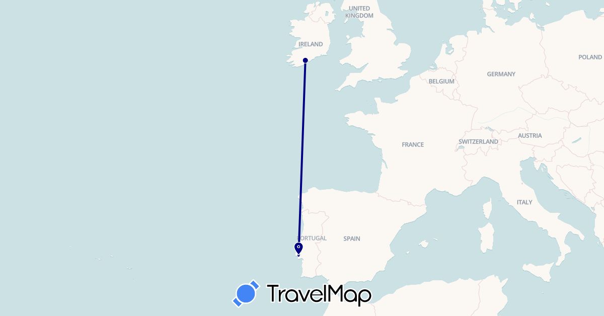 TravelMap itinerary: driving in Ireland, Portugal (Europe)
